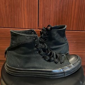 These are a pair of all black converse unisex